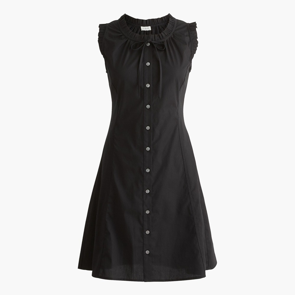 J.Crew Ruffle tie-neck mini dress Black Size 4 NWT Minimalist Contemporary Basic - Picture 3 of 10
